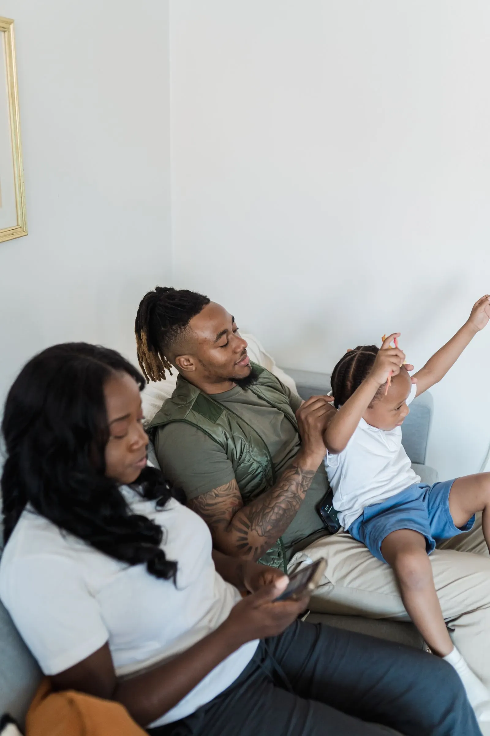 A family relaxing together in their living room